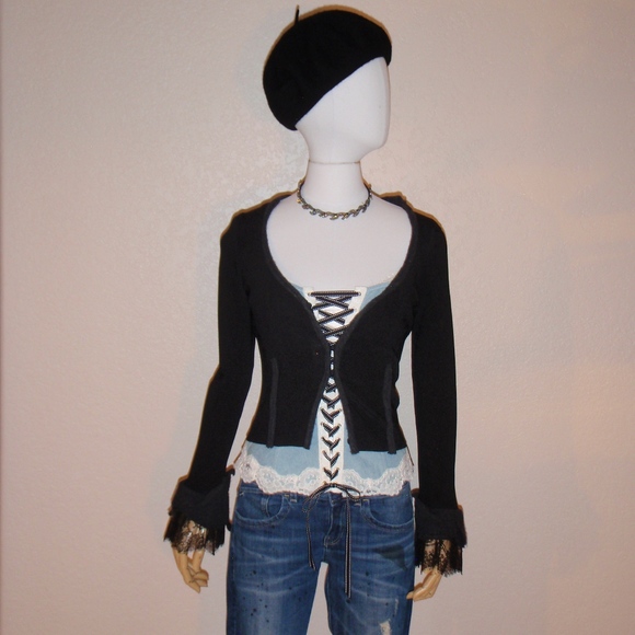 Moschino Cropped Lace & Wool Wide Cuff Top - Picture 3 of 6